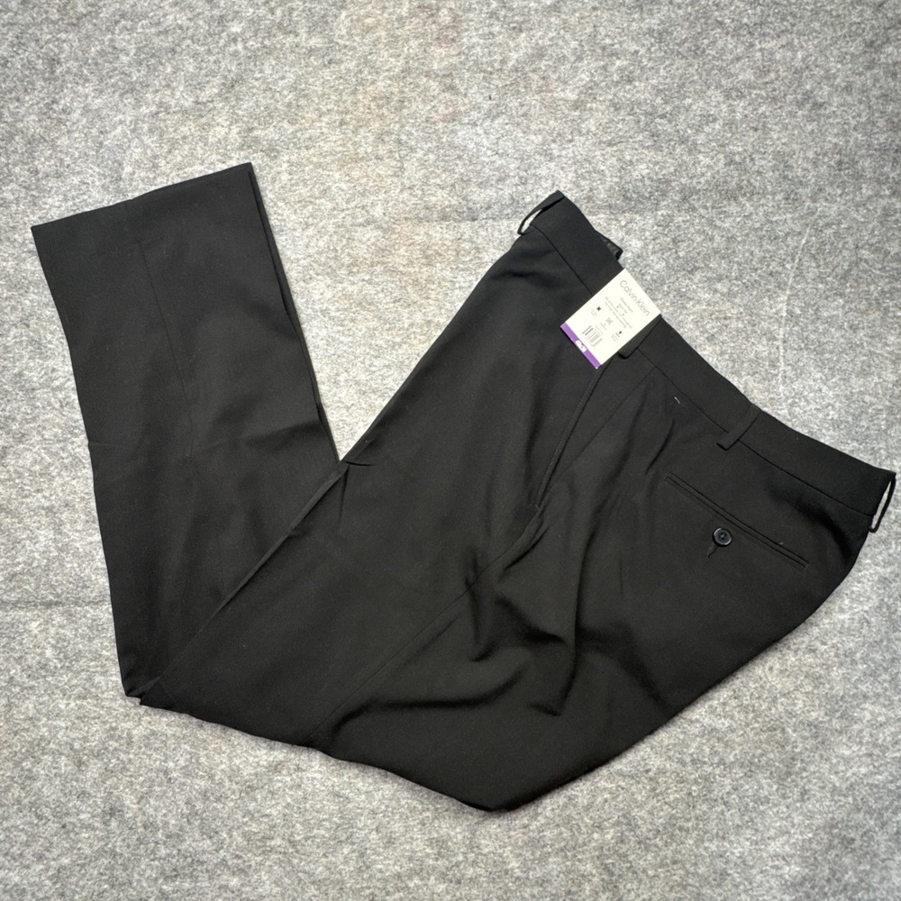 Calvin Klein Mens Black Slim Fit Dress Pants 40x30 Flat Front Stretch 1882280